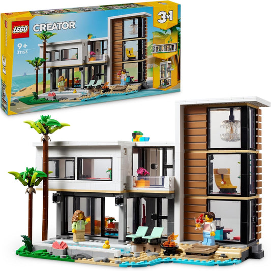 LEGO Creator Modern House, 3-in-1 Set for Converting into a Town House or a Forest Hut, Model House, Gift Idea for Boys and Girls from 9 Years, Educational Toy 31153