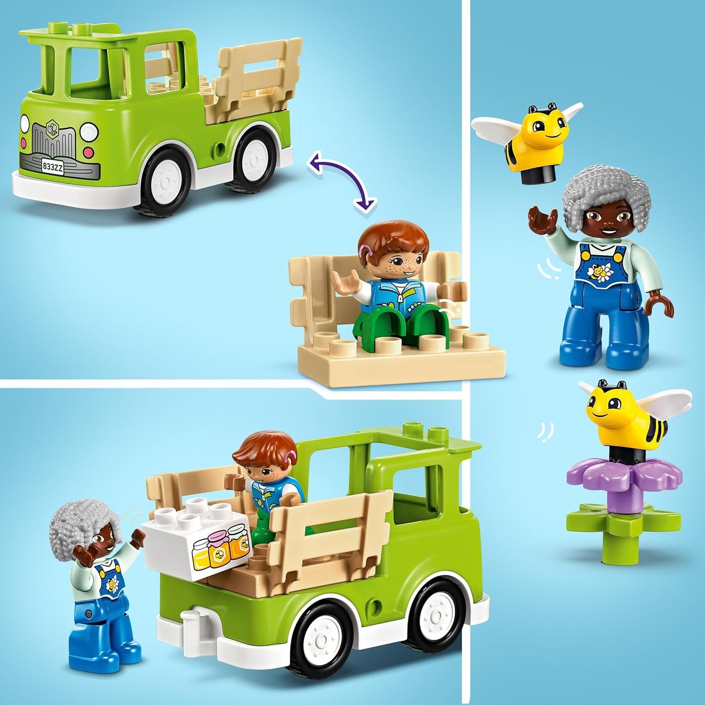 LEGO DUPLO Town Imkerei und Bienenstöcke, Lernspielzeug für Kleinkinder mit 2 Figuren und einem fahrbaren LKW, Set zum Bauen und Umbauen, Spielzeug für Kleinkinder ab 2 Jahren 10419