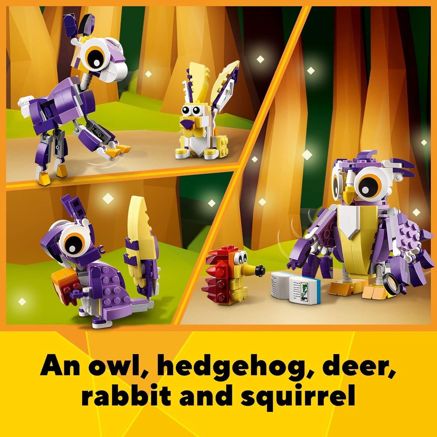 LEGO Creator 3-in-1 Fantasy Forest Creatures 31125 Building Kit Featuring an Owl, Rabbit and Squirrel; Animal Toys for Kids Aged 7+ Who Love Creative Fun and Animal Models (175 Pieces)