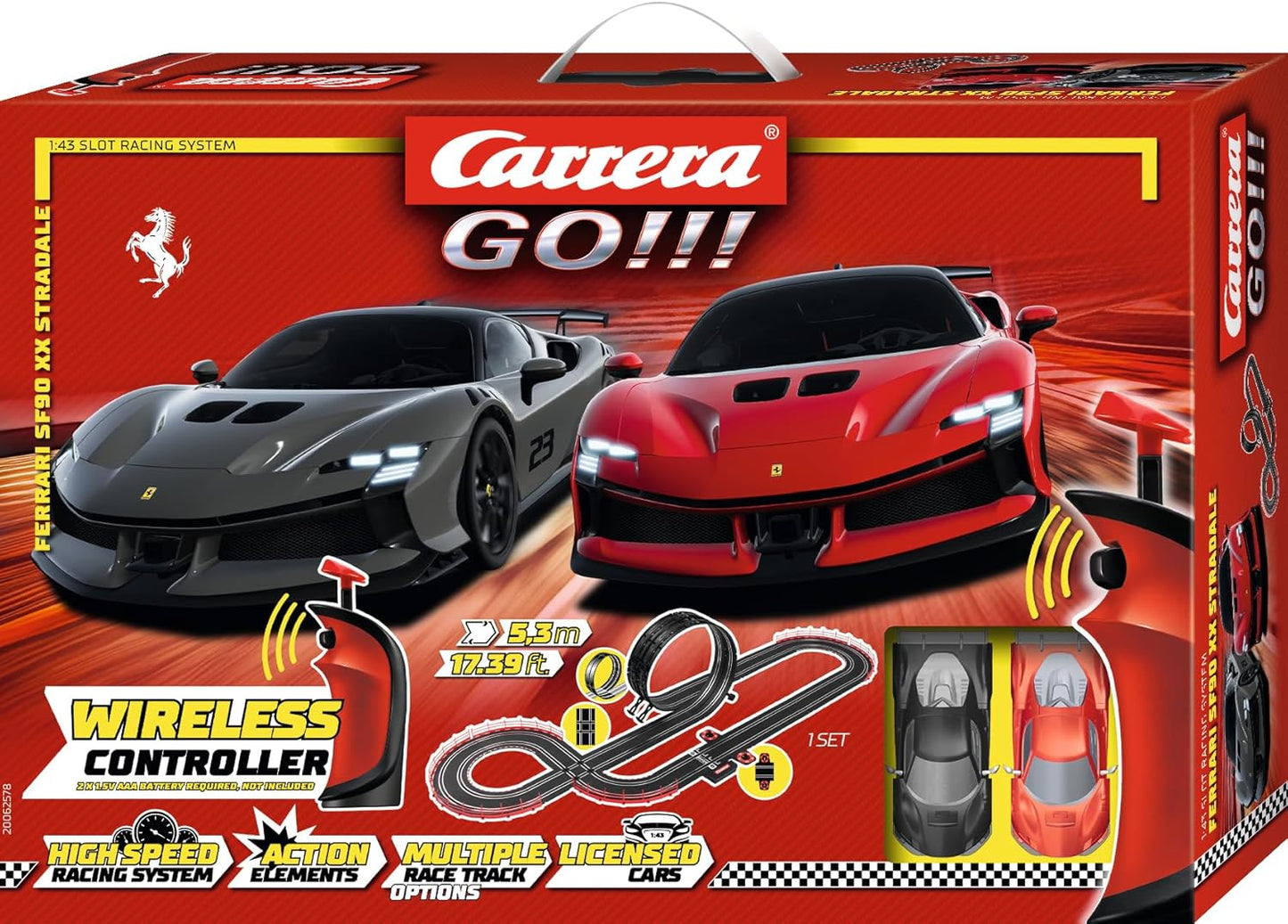 Carrera GO... Ferrari Supercar Power (Wireless) Race Track Set I Racing Track with Licensed Slot Cars | Up to 2 Players | For Children from 6 Years and Adults