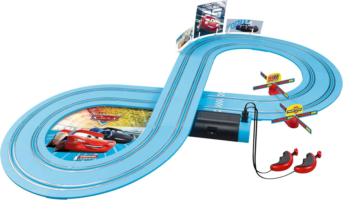 Carrera First Disney Pixar Cars - Power Duel Car Racing Track for Children from 3 Years I 2.4 m Race Track I 2 Remote-controlled Cars with Lightning McQueen and Jackson Storm I Gifts for Christmas