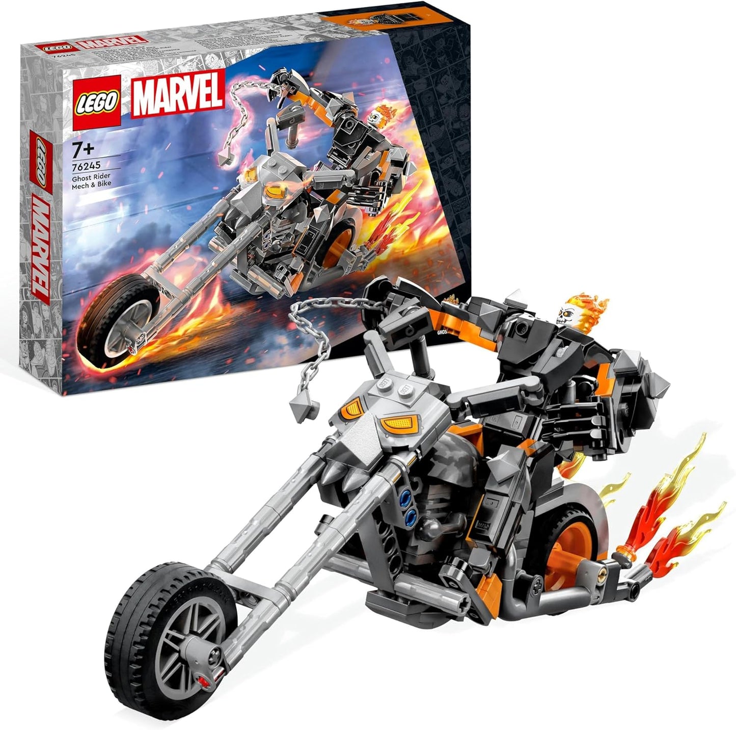 LEGO 76245 Marvel Ghost Rider with Mech & Bike, Superhero Motorcycle Toy for Building with Chain and Action Figure, Gift for Children from 7 Years