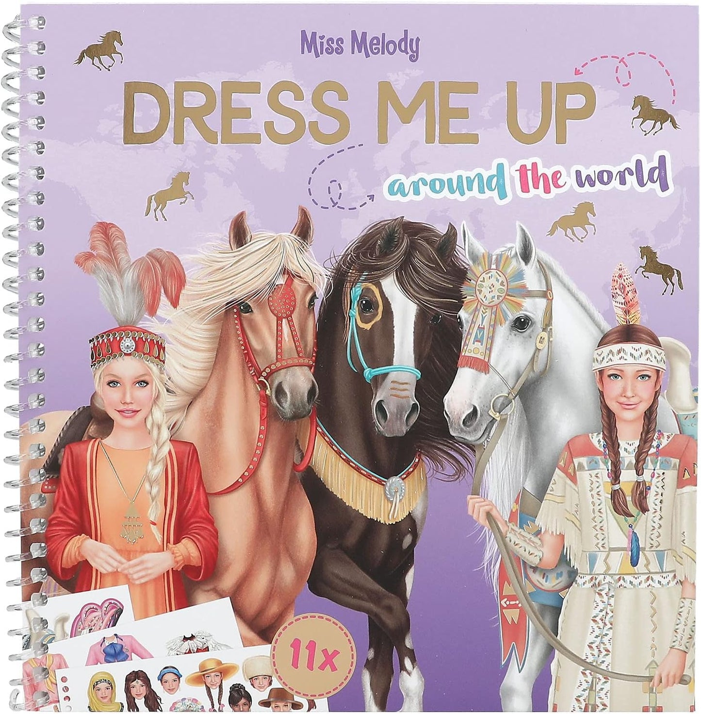 Depesche 12431 Miss Melody Dress Me Up Around The World Sticker Book with 24 Pages for Creating Horse Motifs, Includes 11 Sticker Sheets