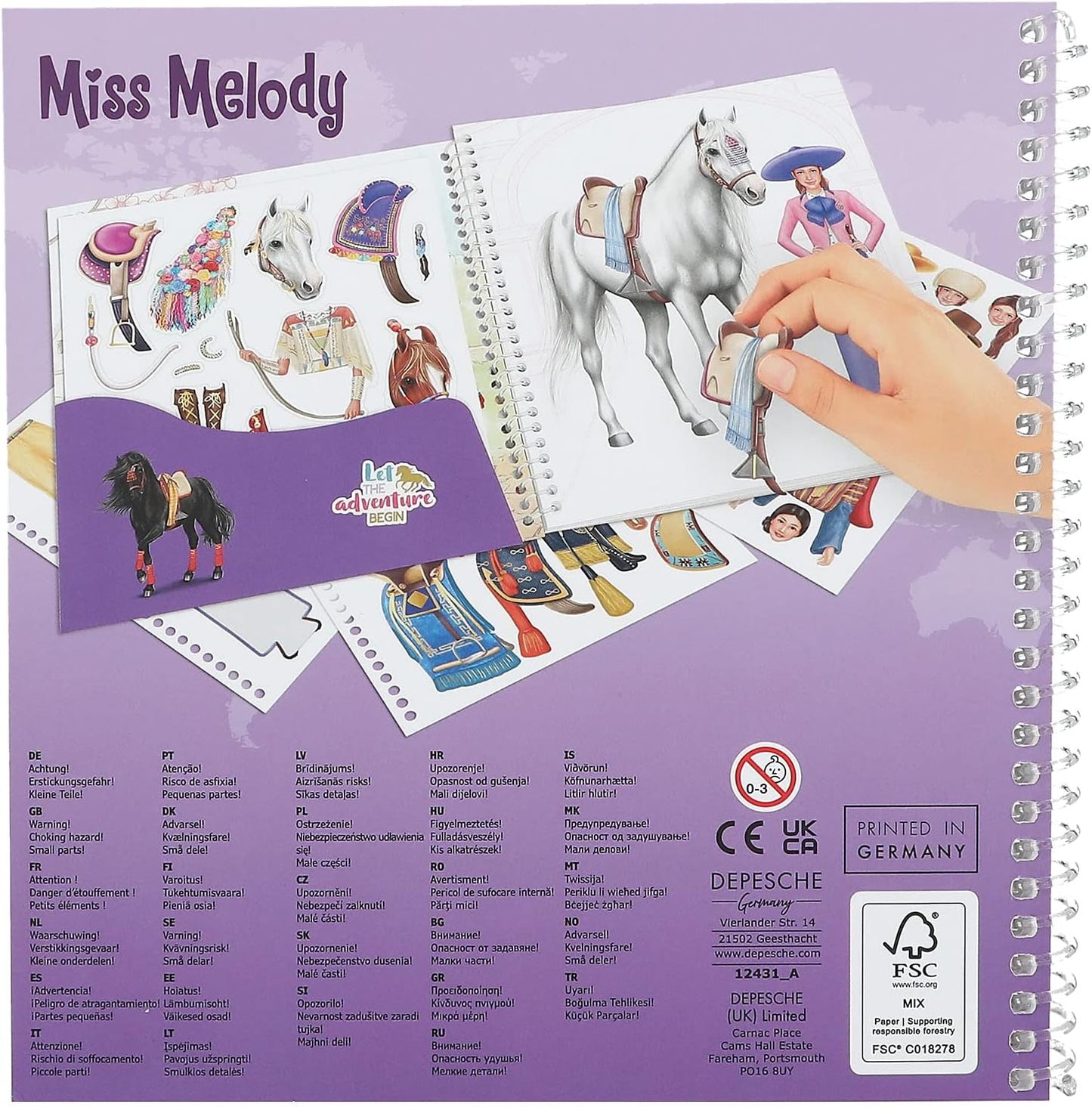 Depesche 12431 Miss Melody Dress Me Up Around The World Sticker Book with 24 Pages for Creating Horse Motifs, Includes 11 Sticker Sheets