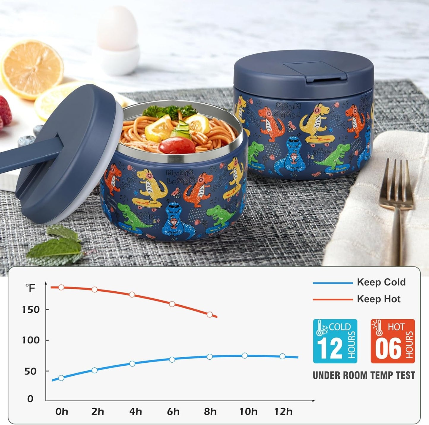 Itslife Thermal Food Container, 350 ml, Stainless Steel Warming Container, Children's Leak-proof Lunch Container with Buckle Cover, Wide Neck, Insulation, Suitable for Cold and Hot Food, Blue