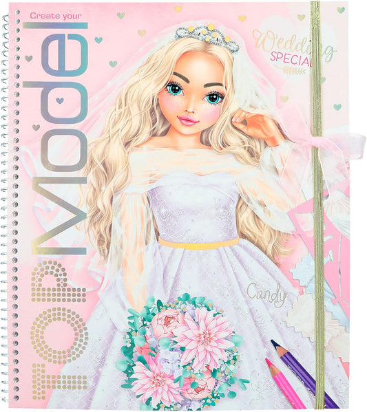 Depesche 12393 Create your TOPModel Wedding Special Sticker Book with 60 Pages to Create Beautiful Outfits, Includes Sticker Sheet, Stencil and Fabric Pattern Sheet, Medium