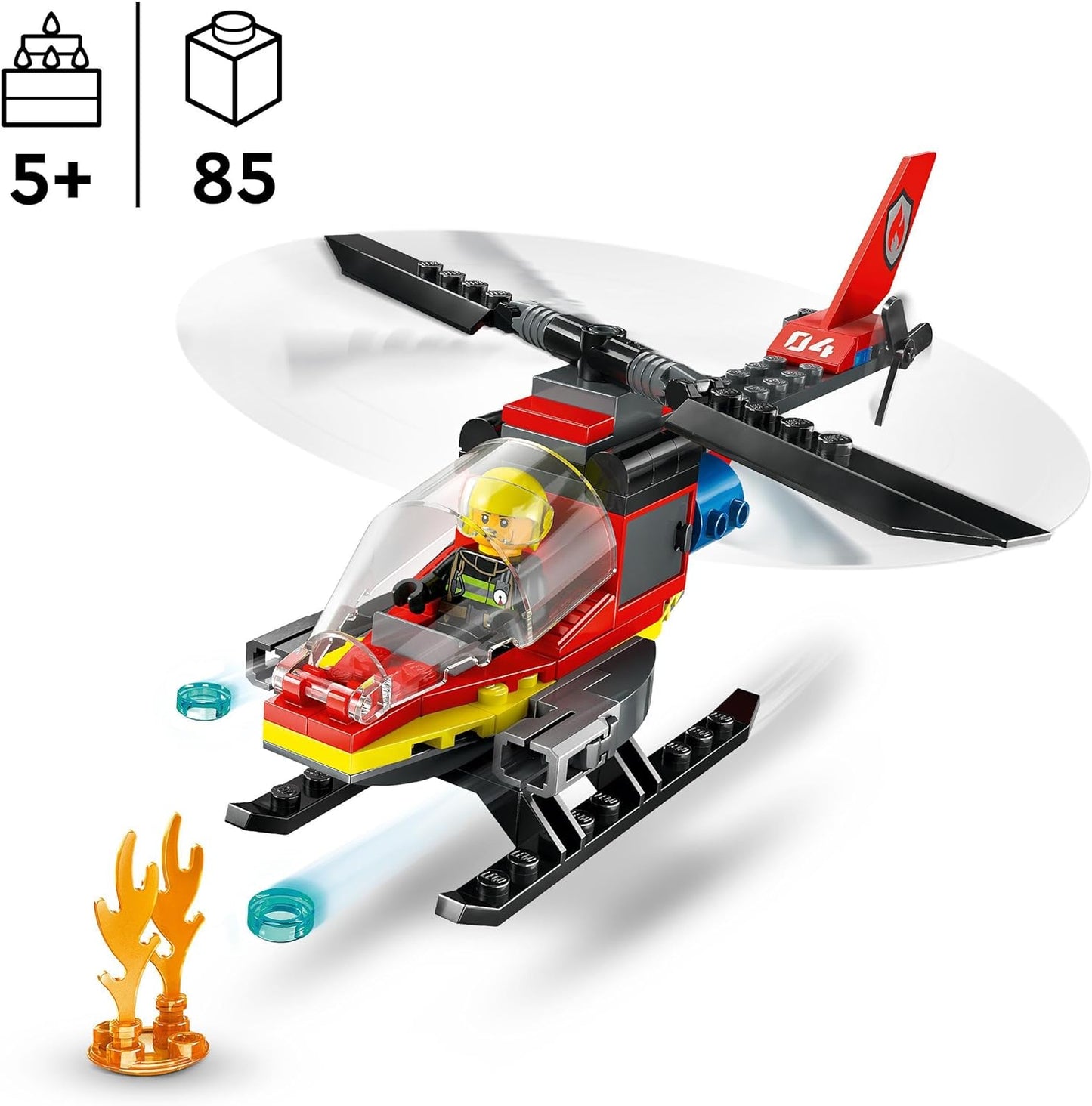 LEGO City 60411 Fire Brigade Helicopter Set with Helicopter Toy and Pilot Figure, Fire Brigade Helicopter for an Imaginative Playing Experience, Gift for Children, Boys and Girls from 5 Years