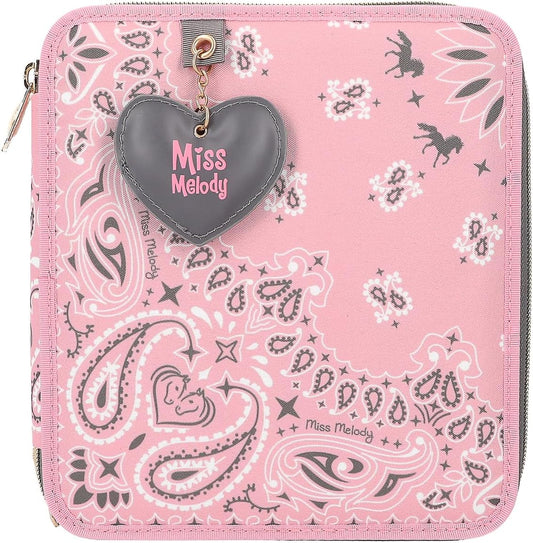 Depesche 12766 Miss Melody Bandana - Filled 2-Compartment Pencil Case with Bandana Pattern, Pink Pencil Case with Colouring Pencils, Ruler, Scissors and much more