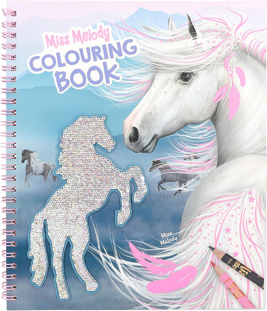 Depesche 12765 Miss Melody Colouring Book with 20 Pages for Designing Horse Motifs, Sticker Sheet and Sequin Decoration