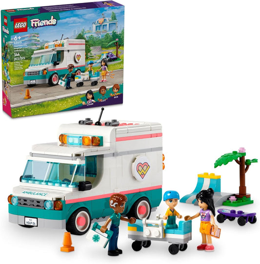 LEGO Friends Heartlake City Hospital Ambulance Set with 3 Characters, Gift Idea for Kids, Girls and Boys from 6 Years, Social Emotional Toy, Medical Emergency Vehicle,