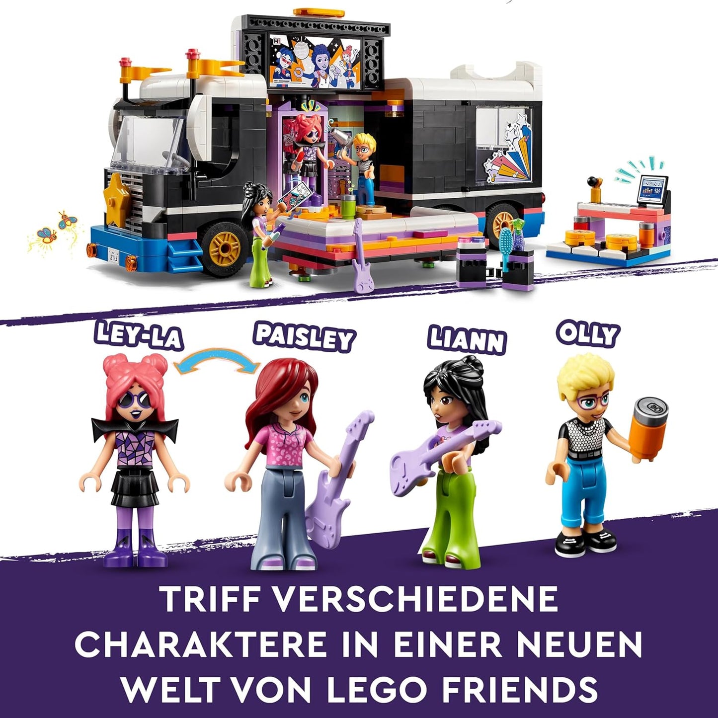 LEGO Friends Pop Star Tourbus, Music Set with Truck Toy and 4 Figures, Promotes Social-Emotional Development, Birthday Gift for Girls and Boys from 8 Years 42619