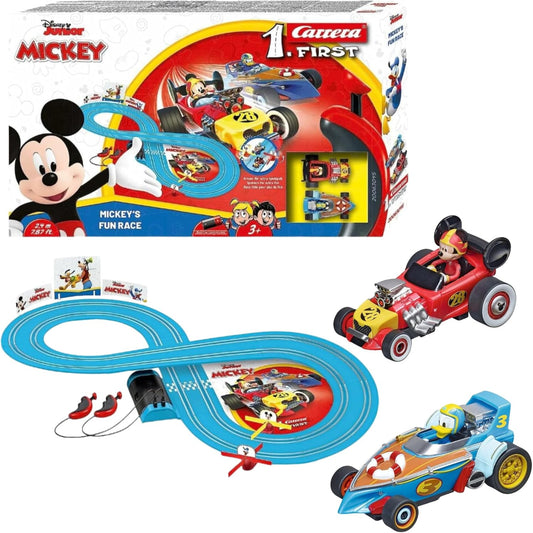 Carrera - 20063045 - Carrera First I Mickey's Fun Race I The First Race Track for Toddlers with Disney Figures I 2.4 Metre Play Track Ergonomic Hand Regulator I With Spinning Top for Extra Fun