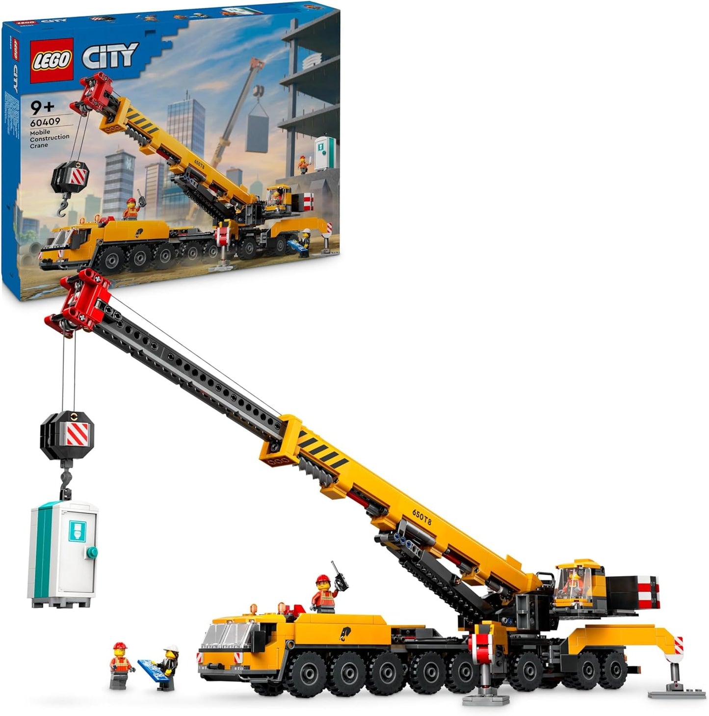 LEGO 60409 City Mobile Construction Crane, Construction Toy for Boys and Girls, Gift for Creative Children, Extendable Long Boom, 4 Construction Worker Mini Figures for Role Play