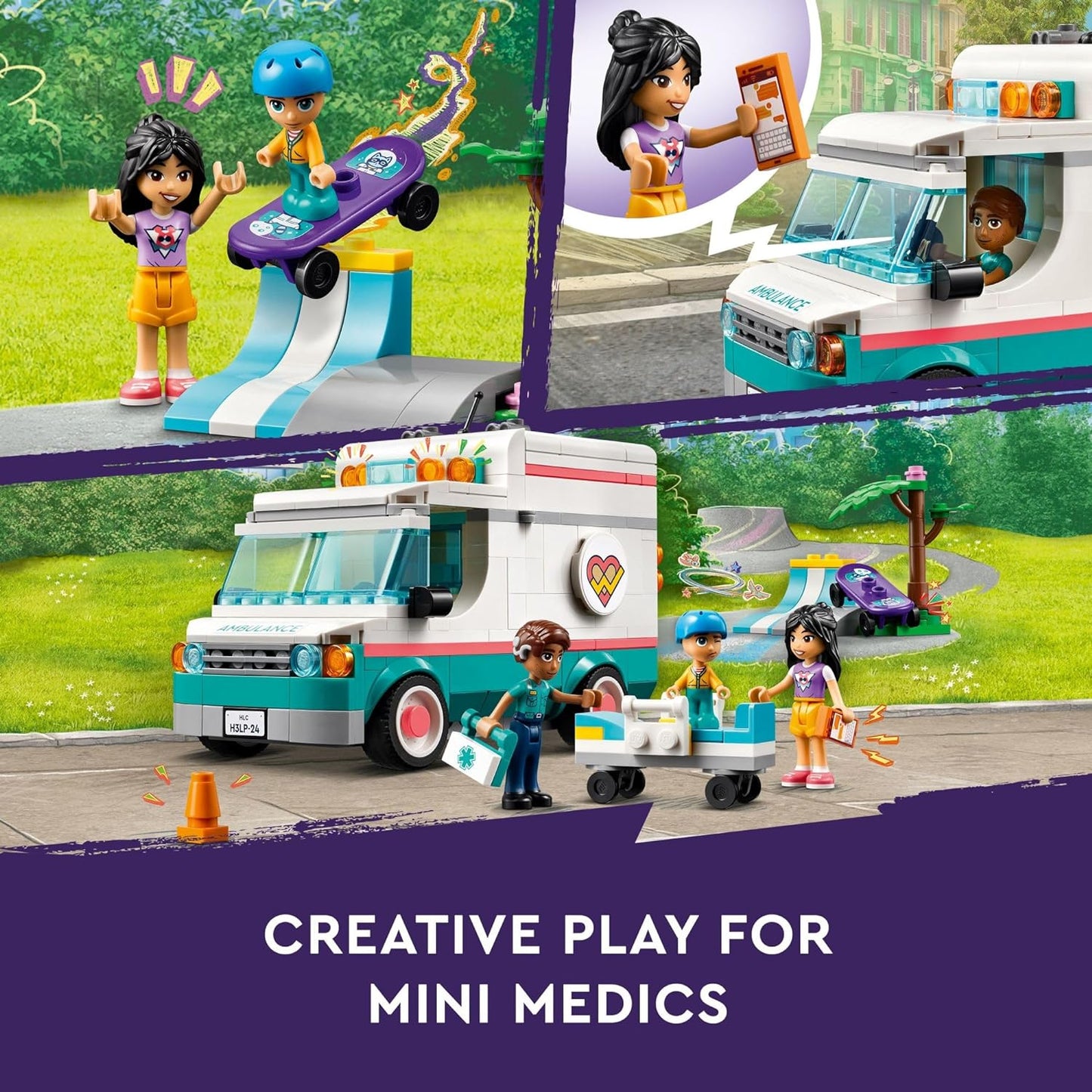 LEGO Friends Heartlake City Hospital Ambulance Set with 3 Characters, Gift Idea for Kids, Girls and Boys from 6 Years, Social Emotional Toy, Medical Emergency Vehicle,