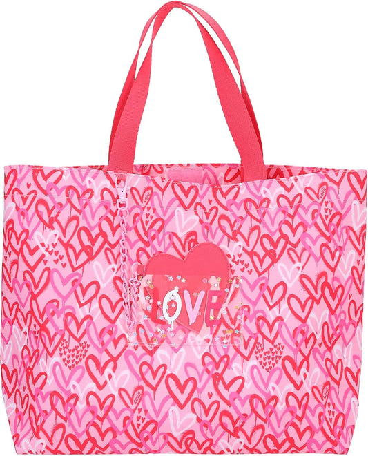 Depesche TOPModel One Love 12234 Tote Bag in Pink and Red with Hearts, Shopper with Inner Pocket, multicoloured