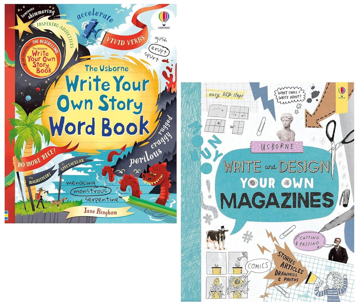 Usborne Write Your Own Series 2 Books Collection Set (Write Your Own Story Word Book & Write and Design Your Own Magazines)