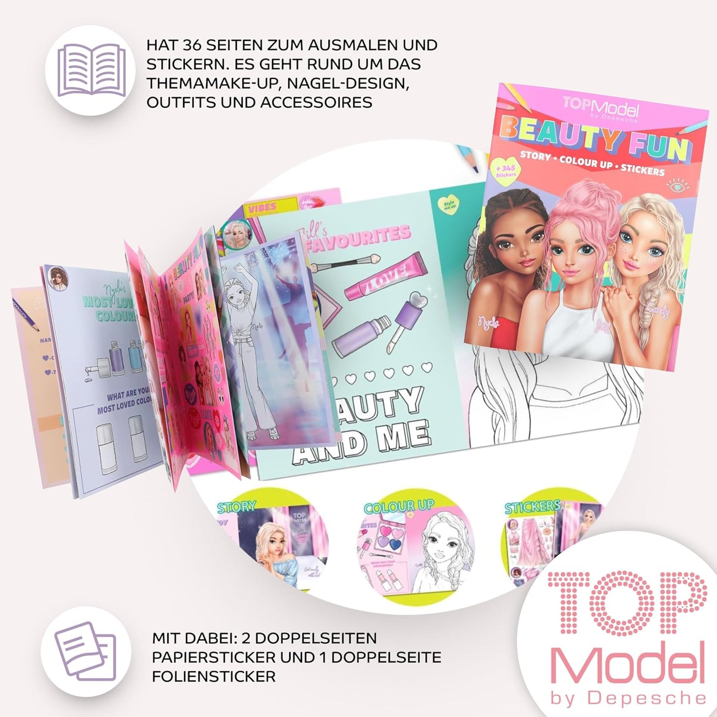 TOPModel Colouring Book Set + TOPModel Beauty Fun Colouring Book: Ultimate Creative Set for Fashion Enthusiastic Girls - with 10 Colouring Pencils, 4 Gel Pens (Gold, Silver, Pink, Purple), 1 Eraser