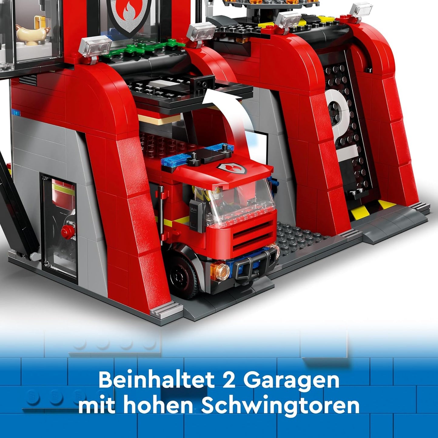 LEGO City Feuerwehrstation mit Drehleiterfahrzeug, Feuerwehr-Spielzeug mit Feuerwache und Feuerwehrauto, Geburtstagsgeschenk für Kinder ab 6 Jahren, Set mit Hund und 5 Minifiguren 60414