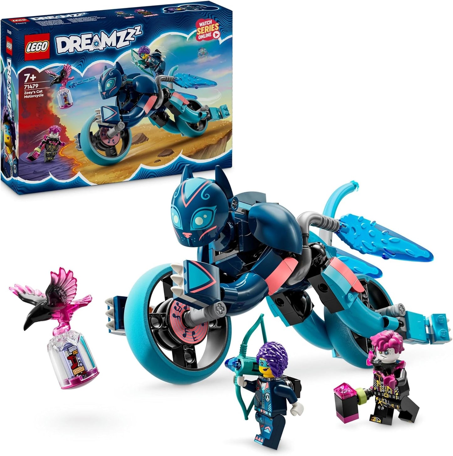 LEGO DREAMZzz 2-in-1 Zoeys Cat Motorcycle, Gift for Children from 7 Years, Animal Figure for Conversion, Toy Motorcycle, Fantasy Playset for Boys and Girls, 71479