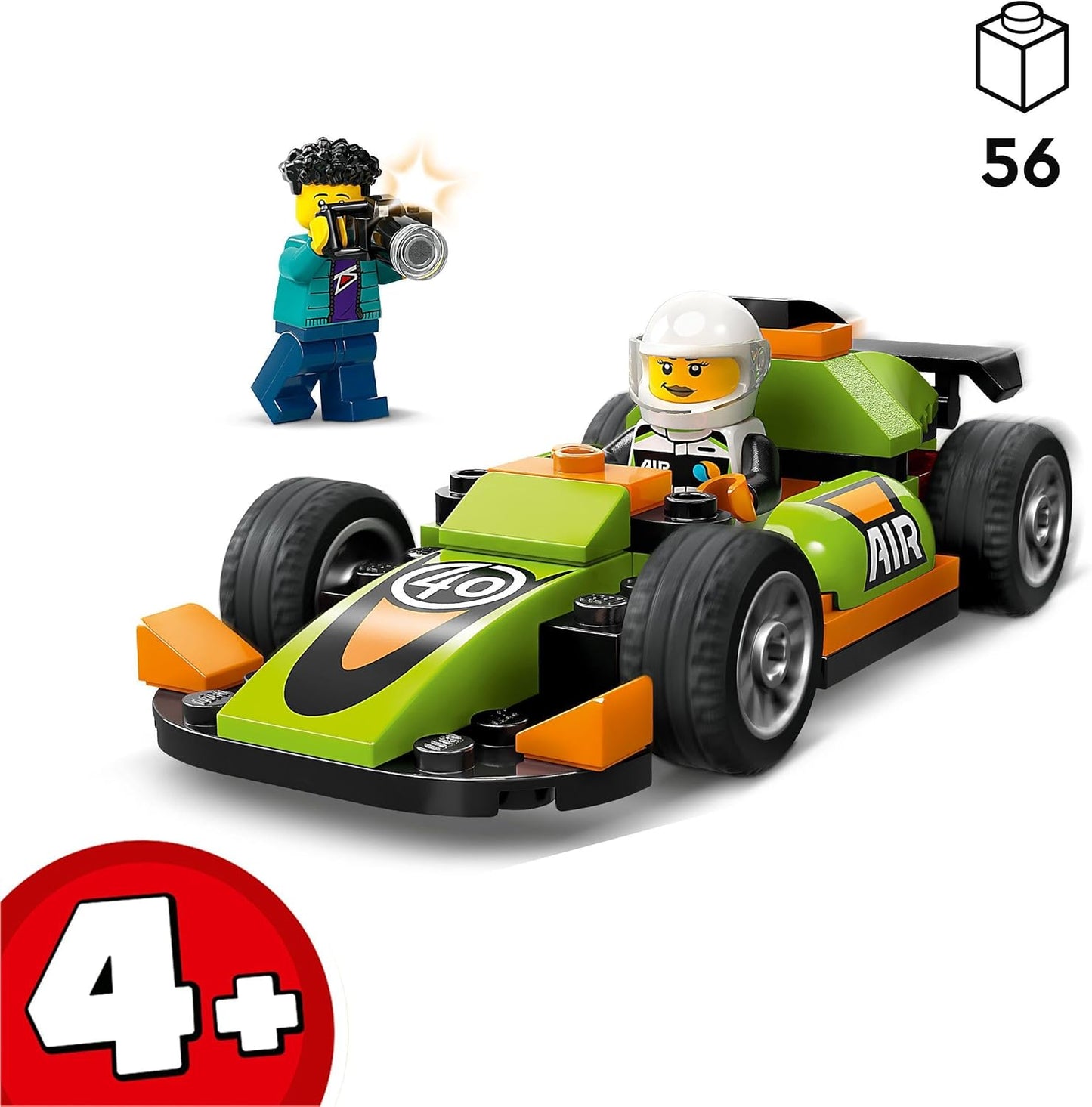 LEGO City Racing Car, Toy Racing Car, Classic Sports Car, Gift for Children, Car Construction Set for Boys and Girls from 4 Years with 2 Mini Figures, Including A Photographer and a Racer 60399