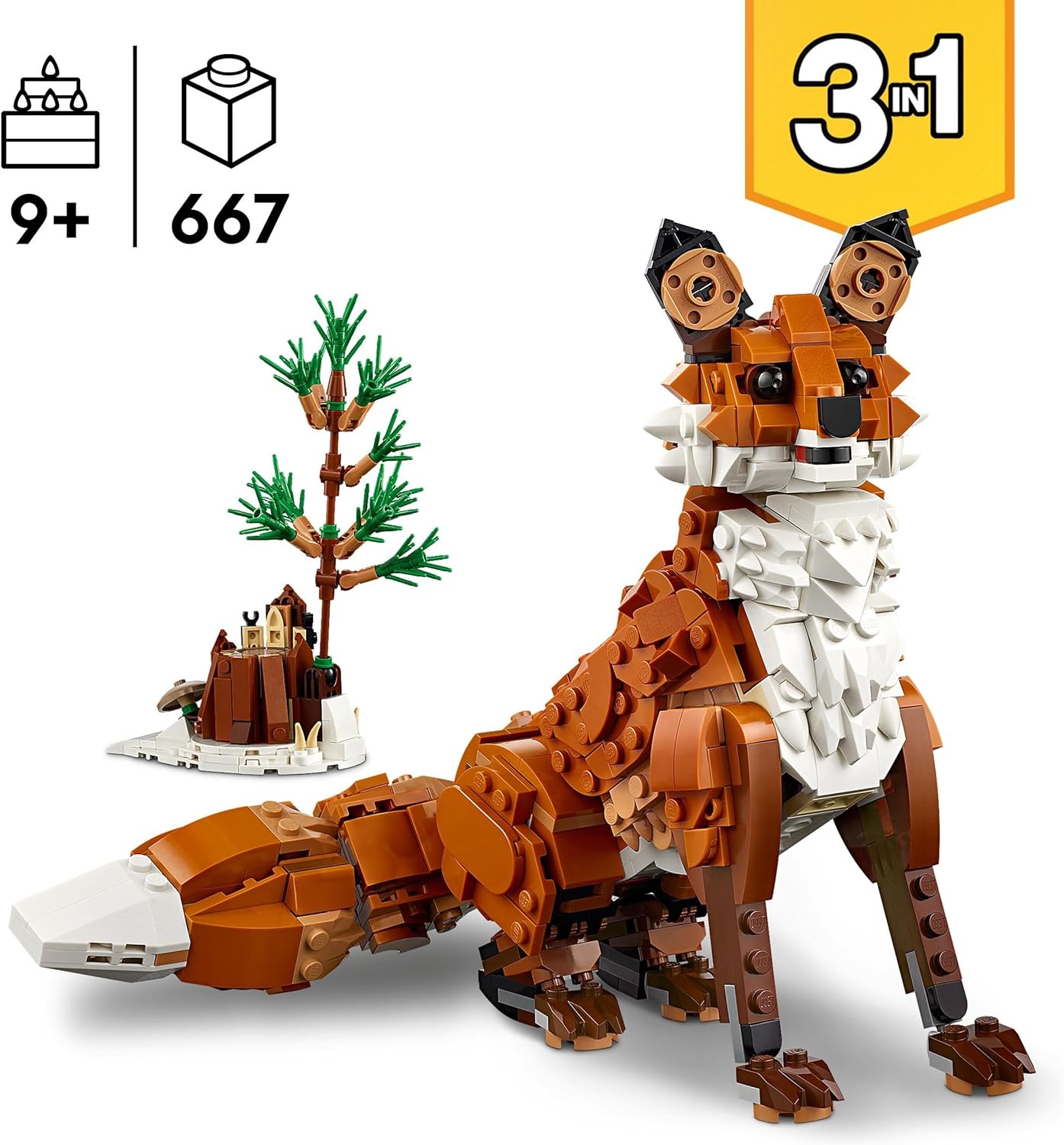 LEGO Creator Forest Animals: Red Fox, Animal Set with Fox, Owl and Squirrel Toy, Animal Figures of the Forest for Playing and Displaying, Creative Gift for Boys and Girls from 9 Years 31154