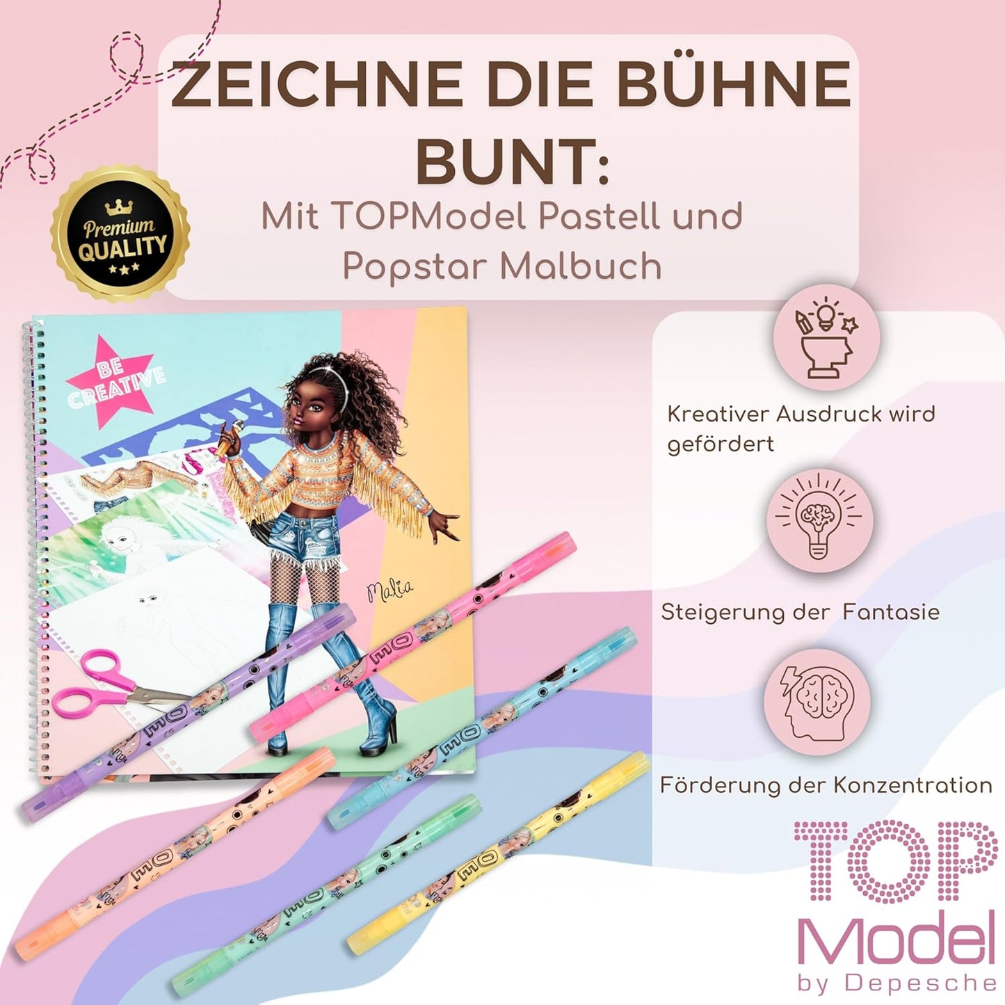 Depesche TOPModel Pastel Set & Colouring Book Popstar - Pastel Colours and Stage Magic Combined!