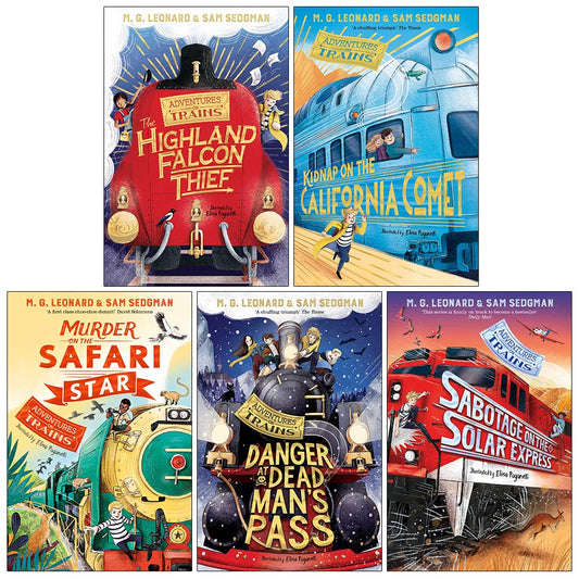 Adventures on Trains Series 5 Books Collection Set (The Highland Falcon Thief, Kidnap on the California Comet, Murder on the Safari Star & More!) By M. G. Leonard & Sam Sedgman