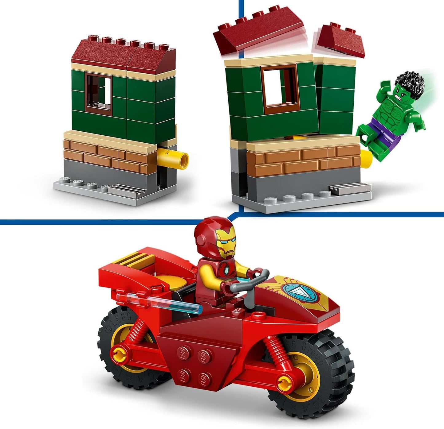 LEGO Marvel Iron Man with Bike and the Hulk, Superhero Building Toy for Children, Collectable Playset with Bike and Mini Figures, Gift for Girls and Boys from 4 Years, 76287