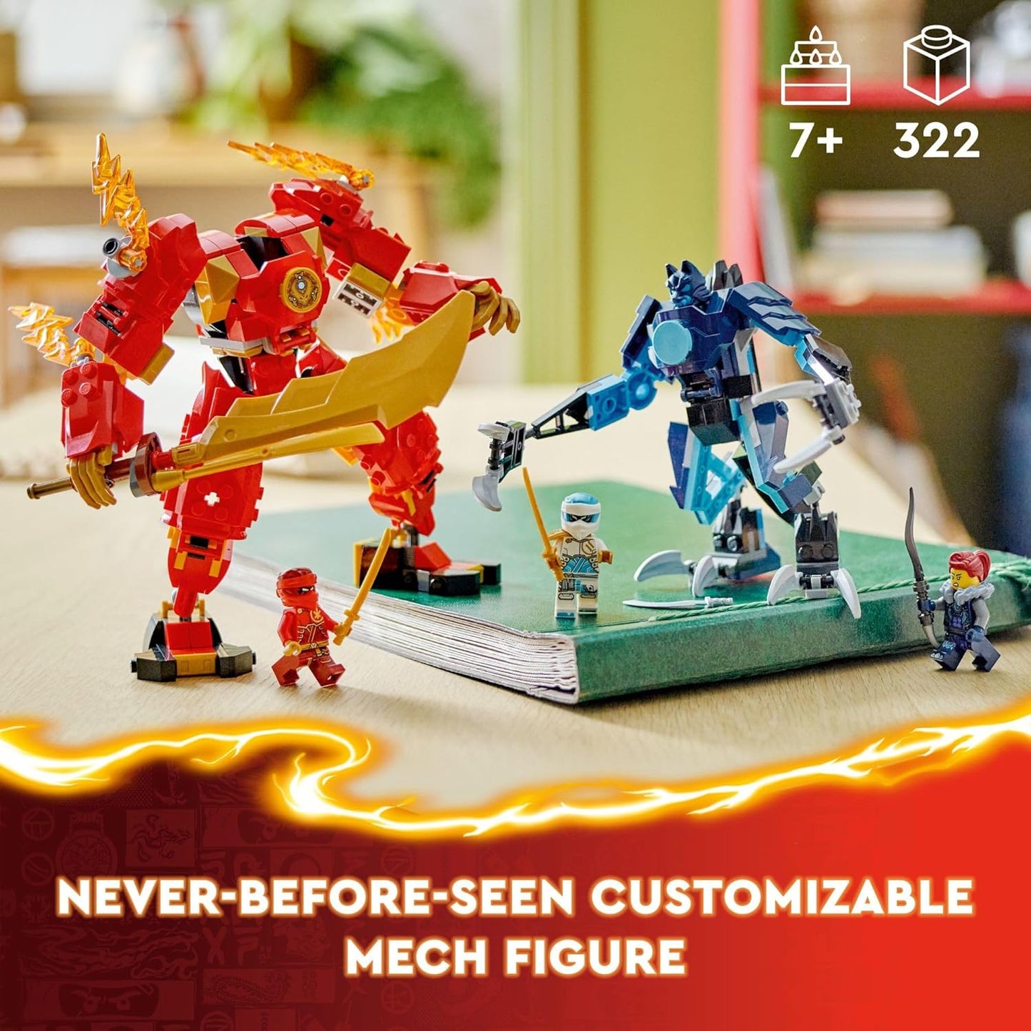 LEGO NINJAGO Kai's Elemental Fire Mech Action Figure, Mini Ninja Toy for Kids with Adjustable Red Ninja Figure Plus Kai and Zane Mini Figures, Adventure Set for Boys and Girls from 7 Years