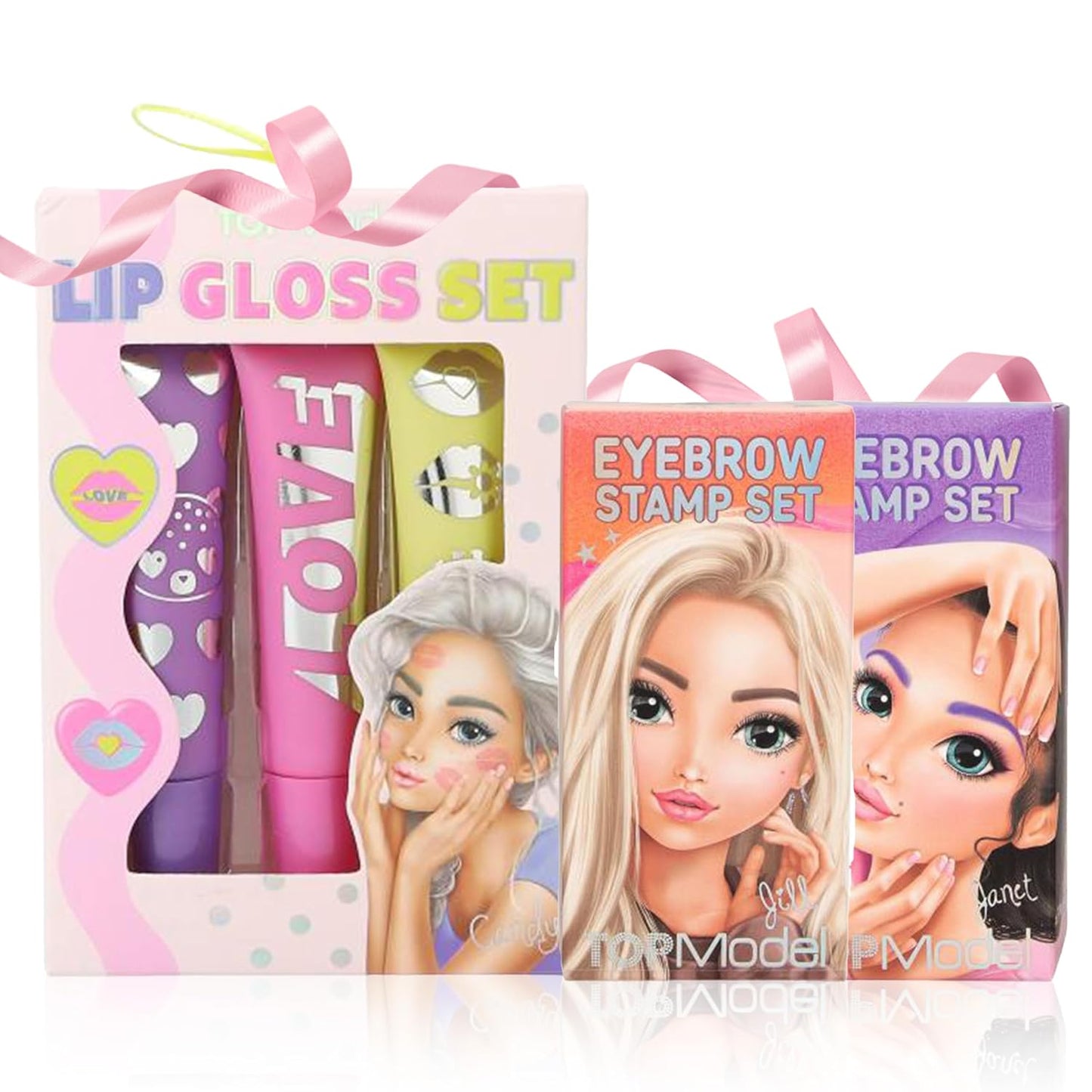 TOPModel Beauty and Me Lip Gloss Set, 1 Set with 3 Lip Gloss + TopModel Eyebrow Set, Beauty and Me Set of 2 in 2 Colours, Child-Friendly Make-Up Fun for Girls