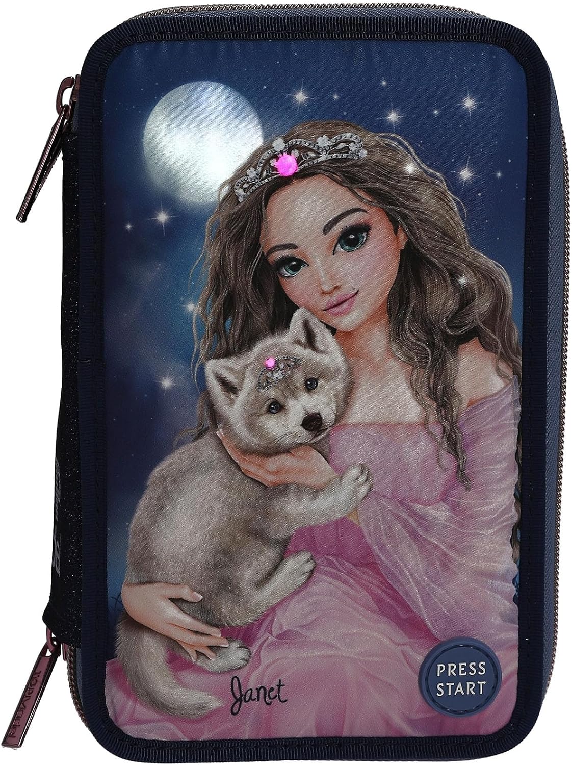 TOPModel 3-Compartment Pencil Case LED Wolf with Pens