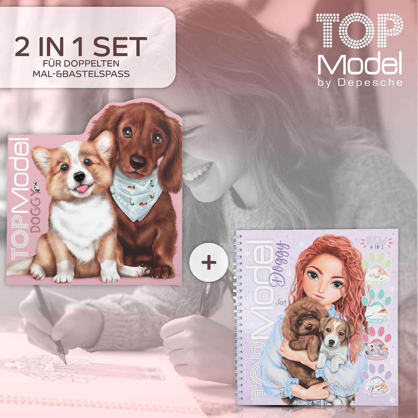 TOPModel Create Your Doggy Colouring Book + TOPModel Figural Colouring Book Kitty and Dog - Creative Colouring and Design for Animal Lovers with Cute Dogs and Cats, Ideal for Little Artists