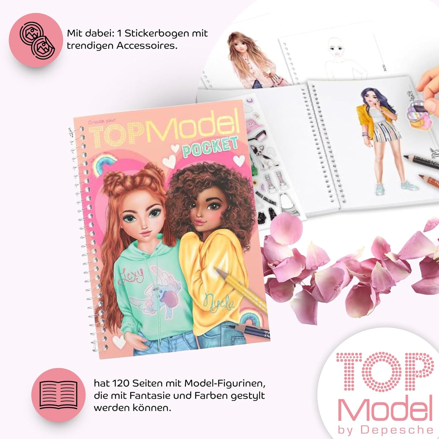 Depesche TOPModel Secret Code Diary with Sound Team Teddy & TOPModel Pocket Colouring Book - Ideal for Fashionistas and Small Secret Agents