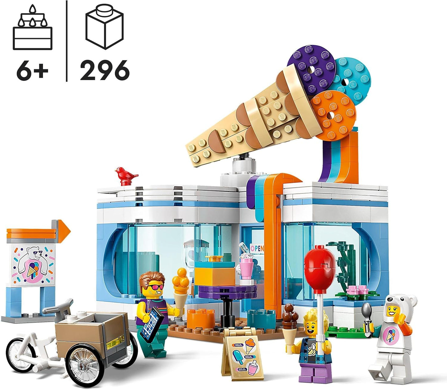 LEGO 60363 City Ice Cream Parlour, Toy Shop for Children from 6 Years, Set of 3 Mini Figures with Fun Accessories and a Cargo Bike, Birthday Gift for Boys and Girls