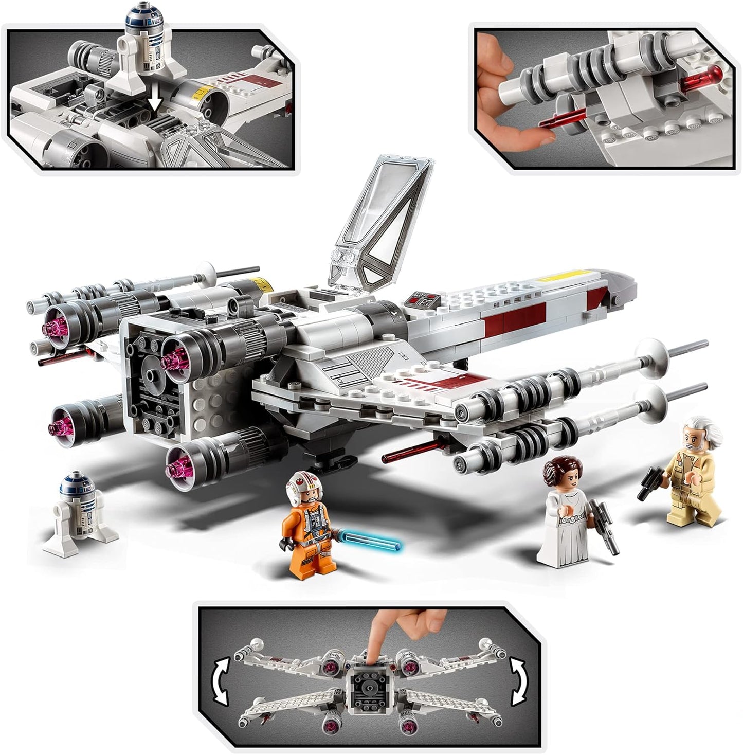 Lego 75301 Star Wars Luke Skywalker's X-Wing Fighter Toy with Princess Leia and Droid R2-D2 as Figure.