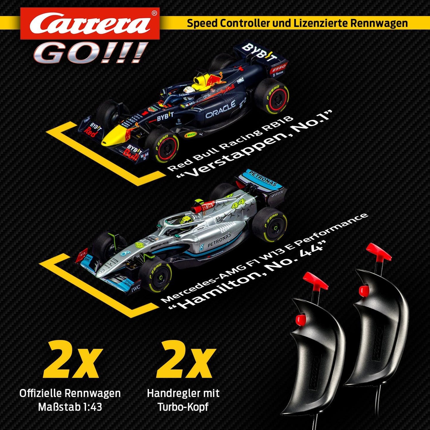 Carrera Go!!! Max Performance | Formula 1 Race Track Set | Max Verstappen vs Louis Hamilton | 2 Slot Cars Including 2 Hand Regulators with Turbo Button | Includes Looping, Crossing, Fly-Over and Lap