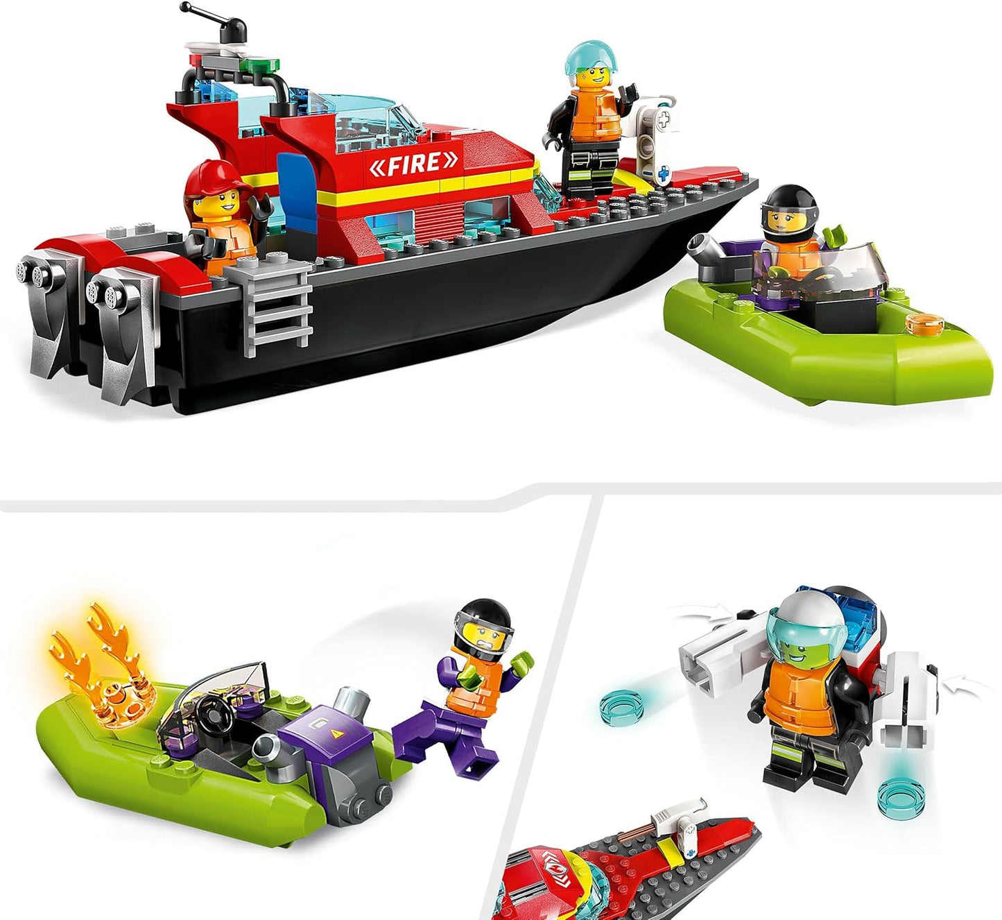 LEGO City Feuerwehrboot, Spielzeug, das im Wasser schwimmt, mit Rennboot, 3 Minifiguren und Jetpack, Feuerwehr-Boot-Spielzeug Geschenkidee für Jungen und Mädchen ab 5 Jahren 60373