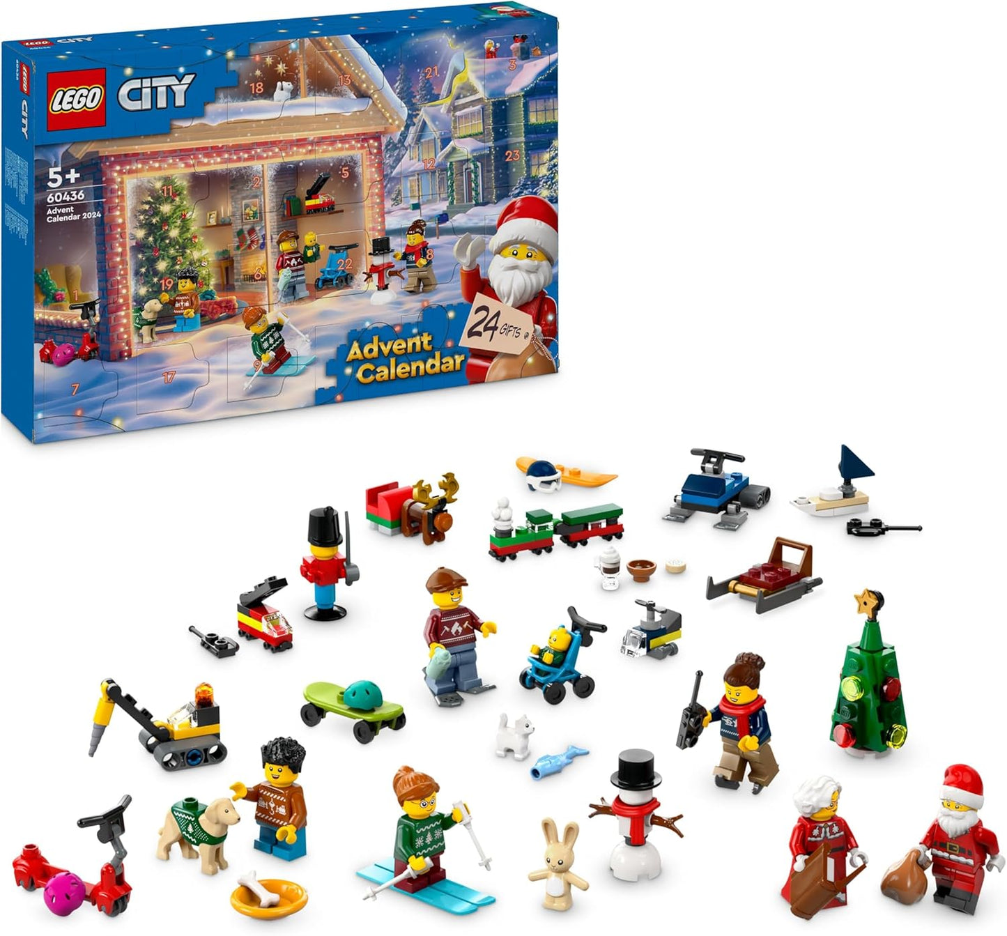 LEGO City Advent Calendar 2024, Advent Gift for Children from 5 Years, 24 Surprises, Mini Figures in Christmas Jumpers, Santa Claus and Wife Santa, Christmas Gift 60436