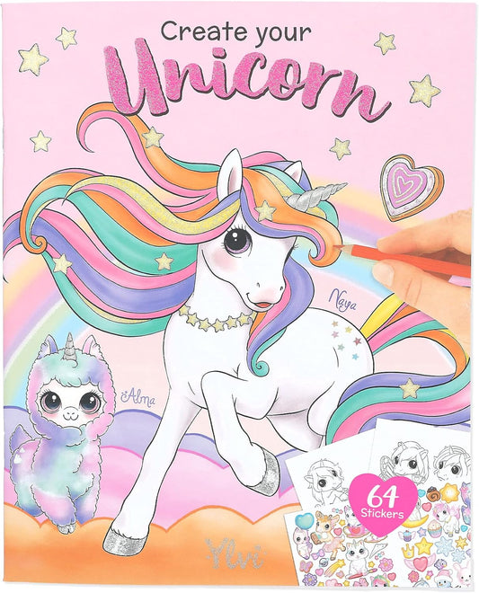 Depesche 12604 Ylvi Create Your Unicorn Colouring Book with 40 Pages for Designing Unicorn Motifs, Colourful Colouring Pages and a Double Page Sticker