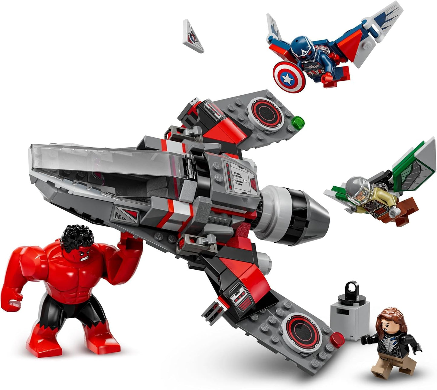 LEGO Marvel Showdown Between Captain America and Red Hulk, Gift for Children, Set with Buildable Jet, Superhero Toy for Boys and Girls from 8 Years, Adventure Building Toy 76292