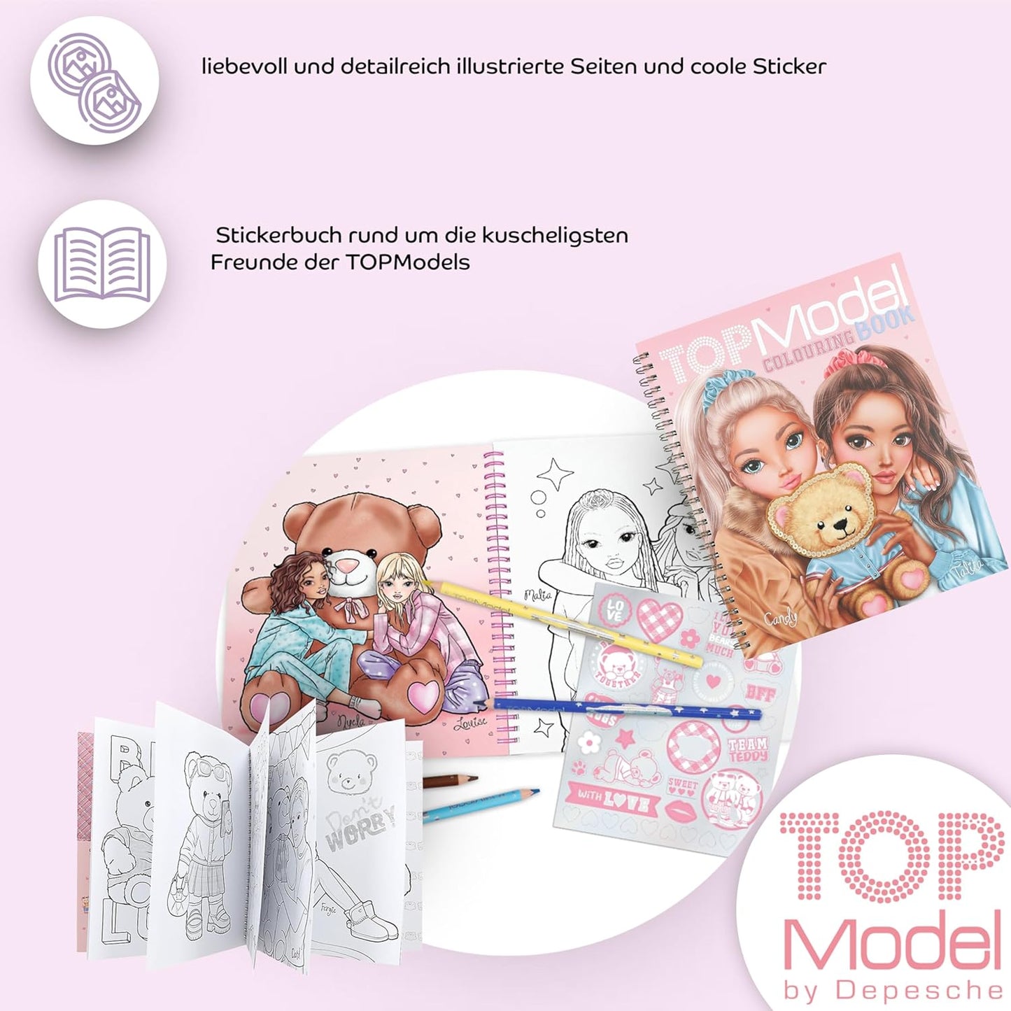 TOPModel Set: Colouring Book Team Teddy & Secret Code Diary with Sound Team Teddy - Creative Colouring Fun with Cute Cuddly Teddy & Model Motifs. Perfect for Secrets