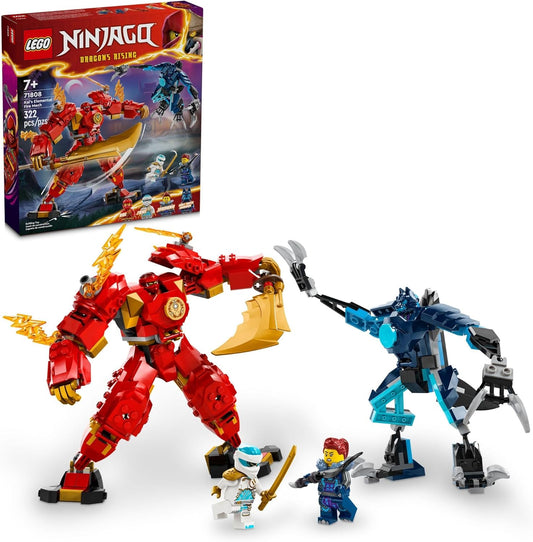 LEGO NINJAGO Kai's Elemental Fire Mech Action Figure, Mini Ninja Toy for Kids with Adjustable Red Ninja Figure Plus Kai and Zane Mini Figures, Adventure Set for Boys and Girls from 7 Years