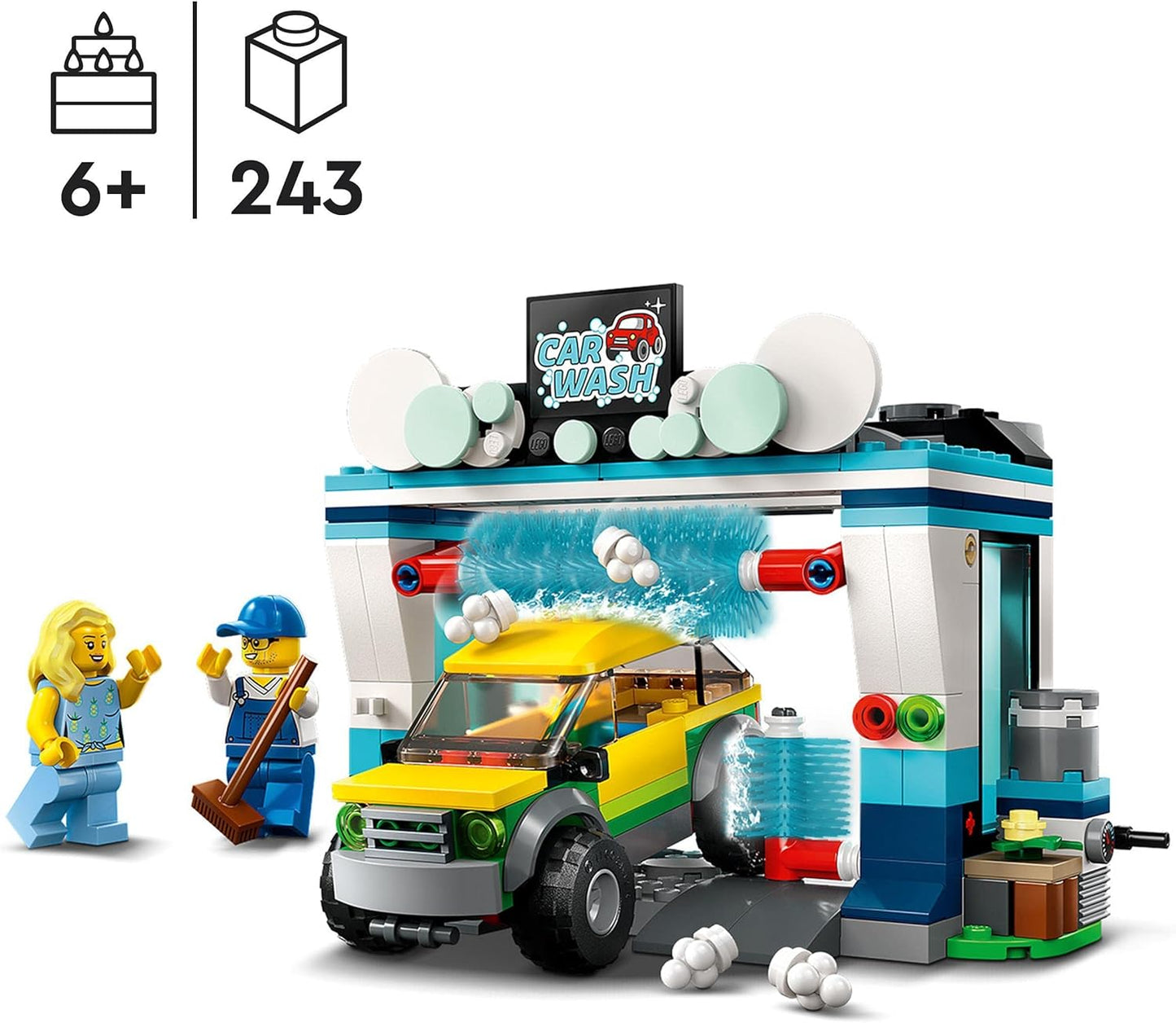 LEGO 6 City Car Wash Set with Toy Car for Children from 2 Years, Boys and Girls, Working Washing Elements and 60362 Minifigures, Vehicle Set, Small Gift Idea, 60362