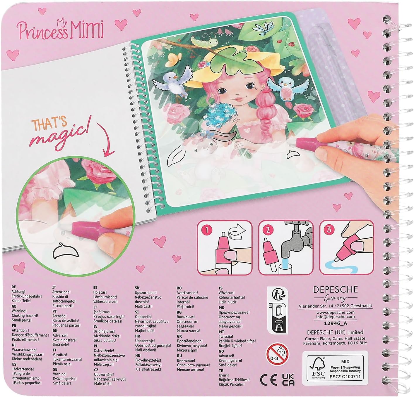 Depesche 12946 Princess Mimi - Aqua Magic Colouring Book with Hidden Princess Motifs, Creative Book with 5 Repaintable Pages and a Water Pen