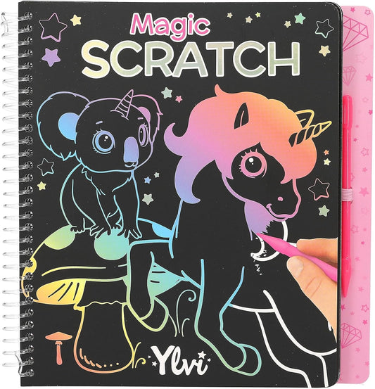 Depesche 12730 Ylvi Magic Scratch Book with 20 Pages of Fantastic Scratch Motifs, Book with Colourful Gradient and Scratch Pen