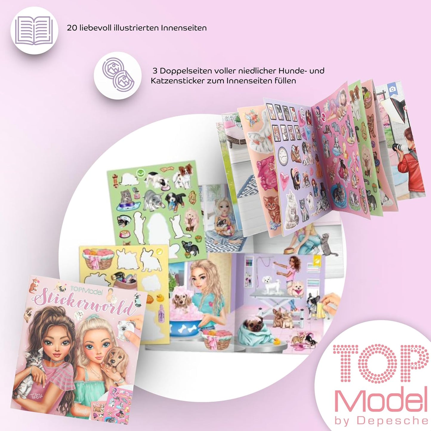 Depesche TOPModel Colouring Book Beauty Fun + TOPModel Stickerworld Kitty and Doggy Creative Colouring and Sticker Fun for Girls