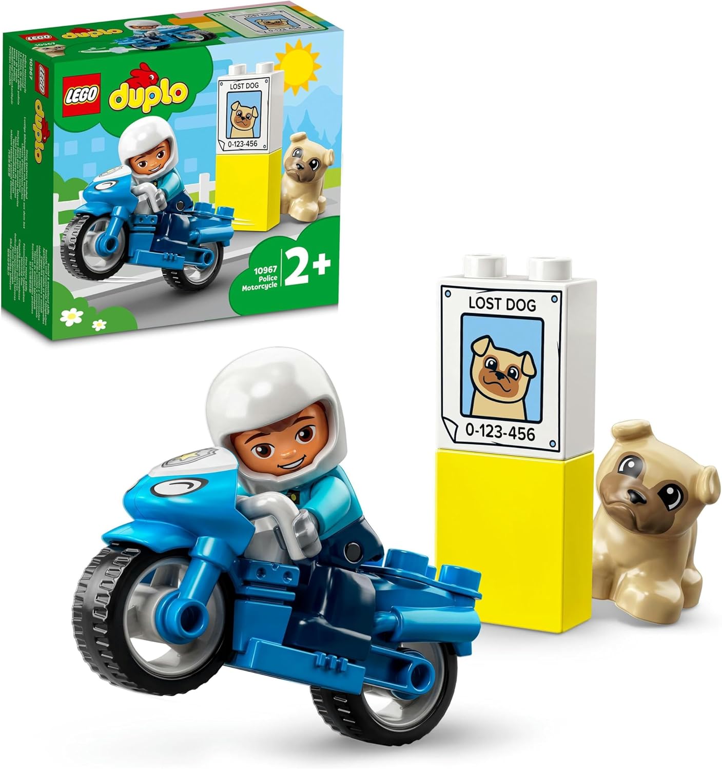 LEGO DUPLO Polizeimotorrad, Polizei-Spielzeug für Kleinkinder ab 2 Jahre, ideales Motorikspielzeug für Babys, Spielzeug-Motorrad für Mädchen und Jungen 10967