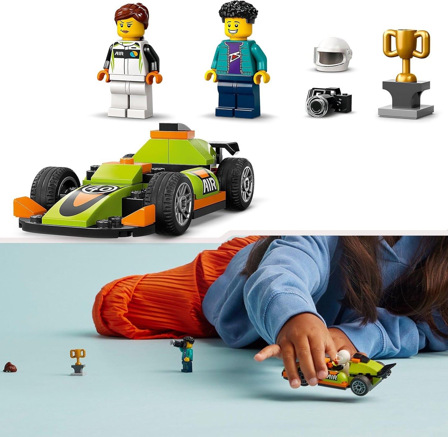 LEGO City Racing Car, Toy Racing Car, Classic Sports Car, Gift for Children, Car Construction Set for Boys and Girls from 4 Years with 2 Mini Figures, Including A Photographer and a Racer 60399