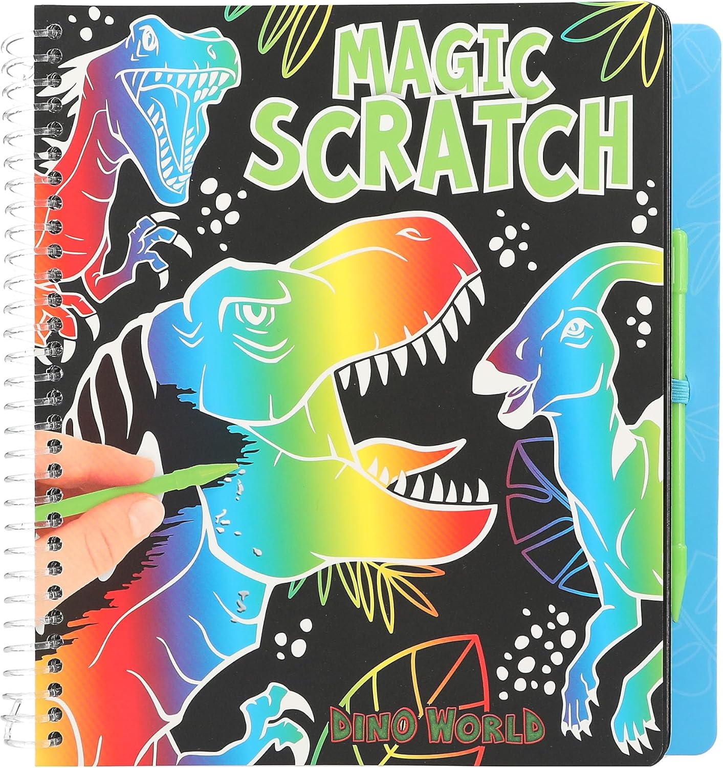 Depesche 12732 Dino World Magic Scratch Book with Cool Dinosaur Motifs for Scratching, Book with Colourful Gradient and Scratch Pen