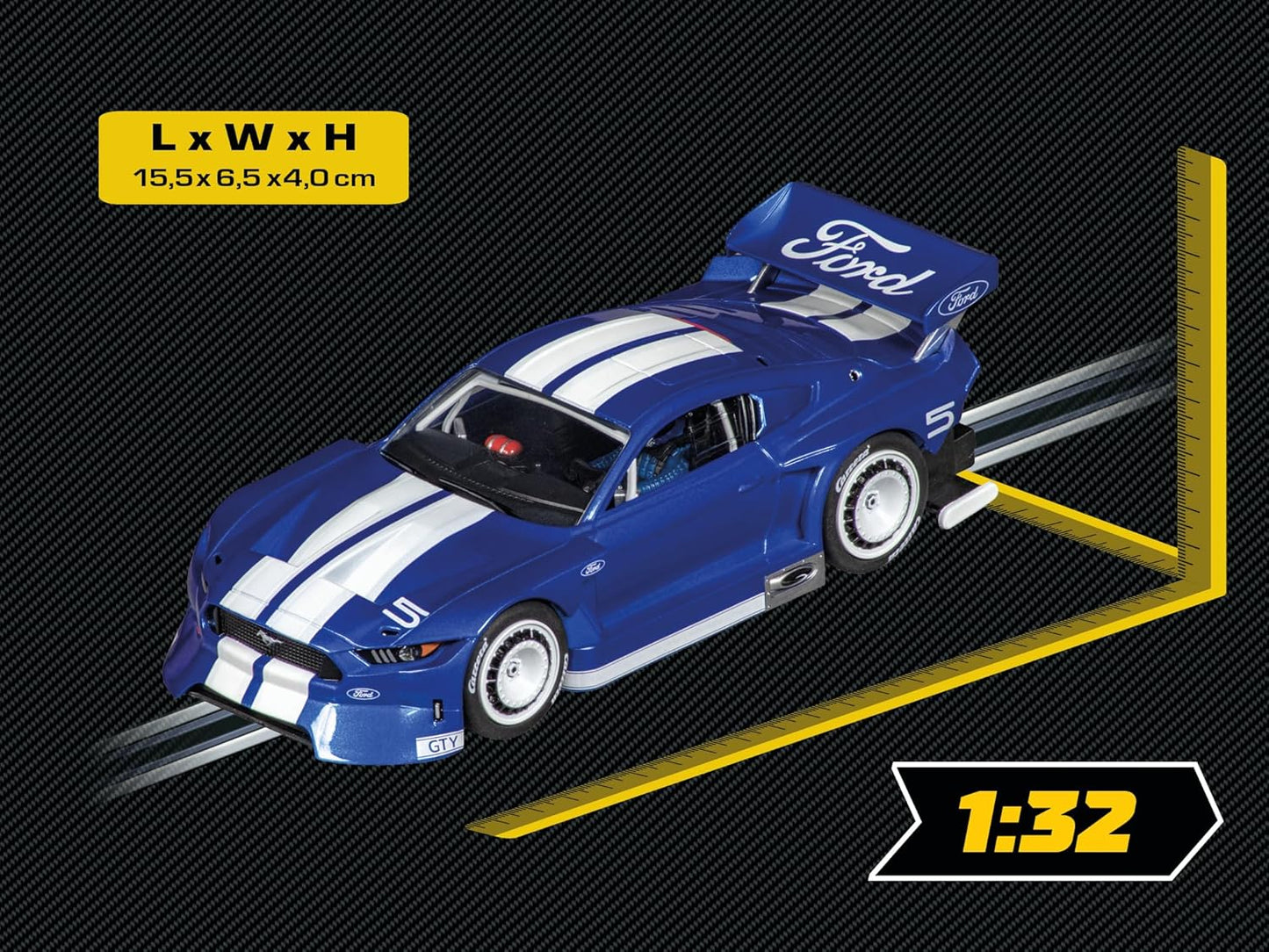 Carrera - 20031082 - Carrera Digital 132 I Ford Mustang GTY No.5 I Classic Cult Car for Racing Fans I Slot Car in Scale 1:32 I Authentic Luminous Front, Rear and Brake Lights